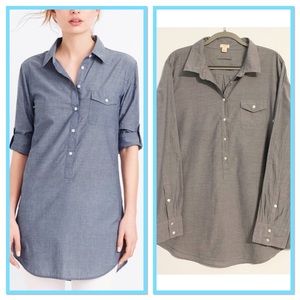 J Crew Chambray Popover Classic Button Tunic Top
